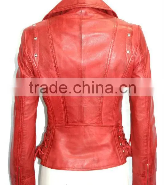 Red Indian Vintage Motorcycle Leather Jacket photo-4