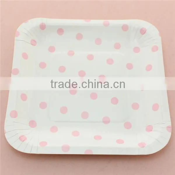 China Wholesale Fancy Dotted 7 Inch Square Paper Plates photo-4
