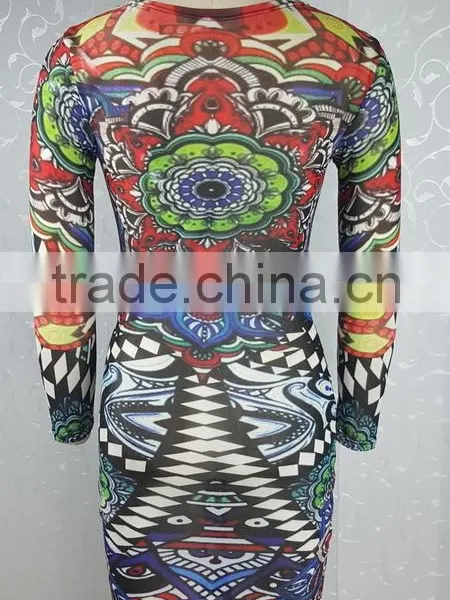 Women Sexy Night Dress Tribal Tattoo Printed Night Club Wear Bandage Bodycon Party Dress photo-4