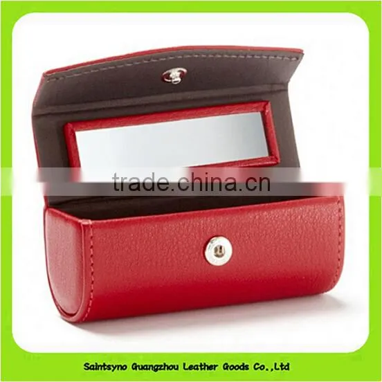15018 Portable Leather With Good Quality Leather Cosmetic Bag With Mirror