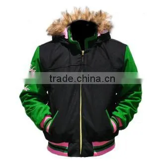 Female's Greek Letter Short Jacket Hood With Fur Trimmings