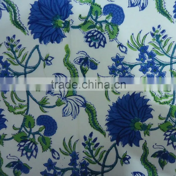 Flower Blossom Blue Indian Hand Block Printed Round Tablecloth photo-2