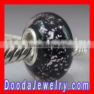 Sand Black Murano Glass for Silver European Bracelet Bead Charm