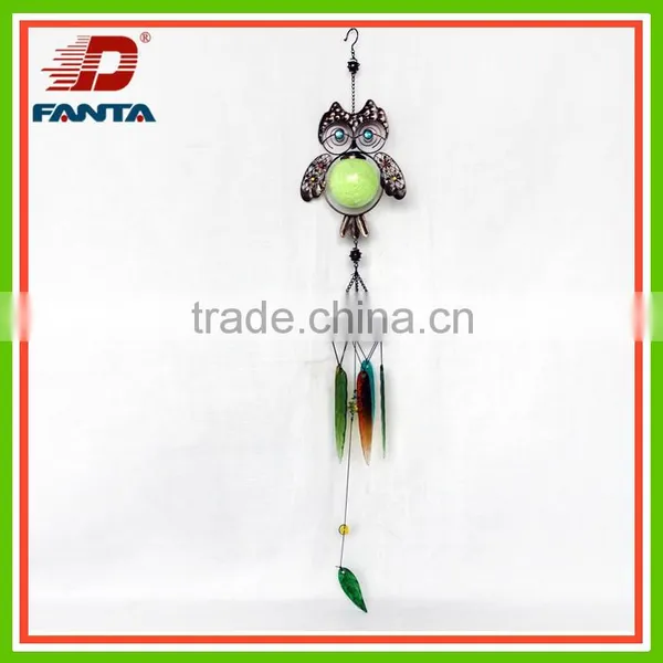 Metal Owl Wind Chime With Fluorescent Effect for Home Decoration