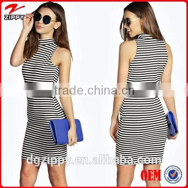 New Fashion Lady Dress Bodycon Fit Dress Tripe High Neck Fashion Dress 2015