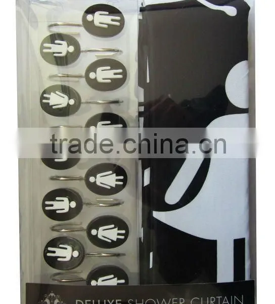 Restroom Series Polyester Shower Curtain With Resin Hooks