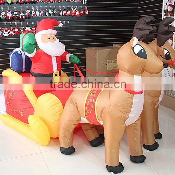 Double Deer Pull Carts Inflatable Outdoor Christmas Decorations