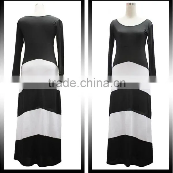 Fashion Sey Color Long Sleeve Stripe Geometry Rules Section Tows Dress photo-5