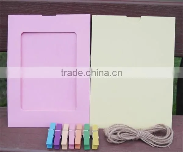 Recyclable Paper Picture Photo Frames Hanging Over at the Rope With Wood Clamp photo-3