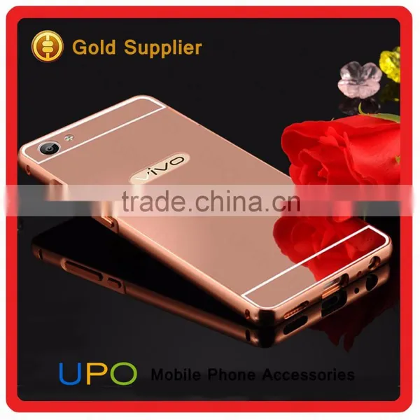 [UPO] Luxury Edge Gold Plated Metal Aluminum+Acrylic Mirror Back Case Cover For Vivo X7 Protective Hybrid Case photo-3