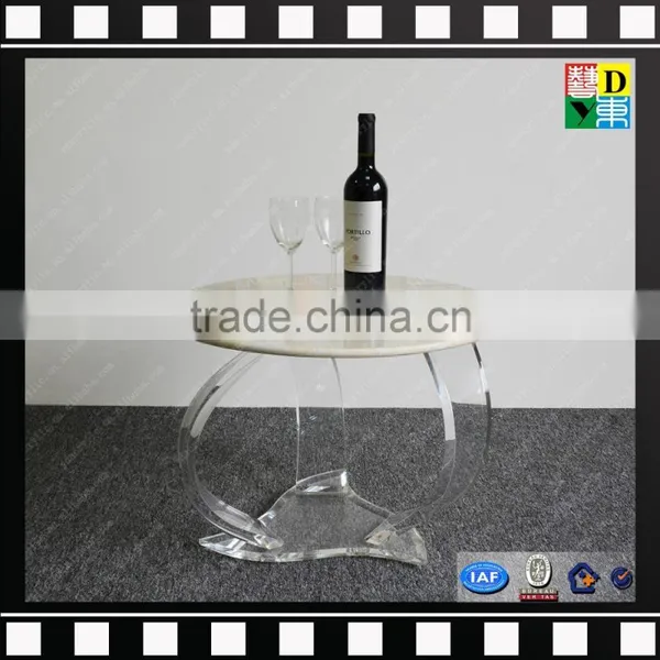 Clear Acrylic Small Round Coffee Table Glass and Marble Base Cafe Table From Shenzhen Yidong photo-4