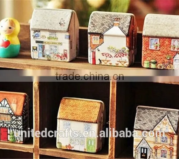 Mini Dream Vintage House Tinplate Storage Tin Box Coin Bag Jewelry Box Creative photo-2