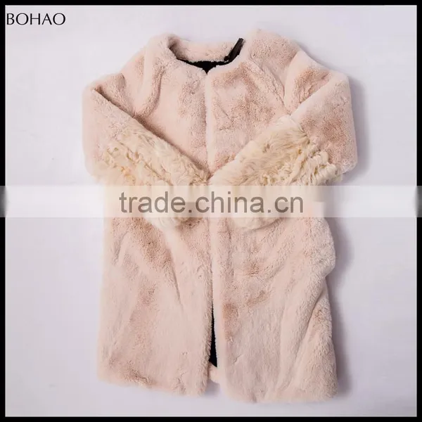 Winter Thick High Quality Long Fancy Stitching Sleeve Knitted Fur Coat photo-3