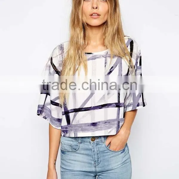 100% Polyester All Over Print Woman Stylish 3/4 Sleeve Raglan T-shirt photo-4