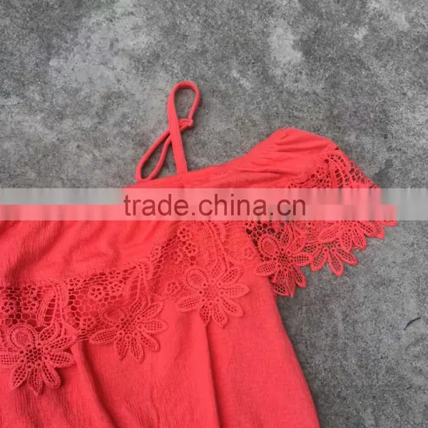Stocklots Ladies Lace Plain Red Boat Neck T-shirts photo-3