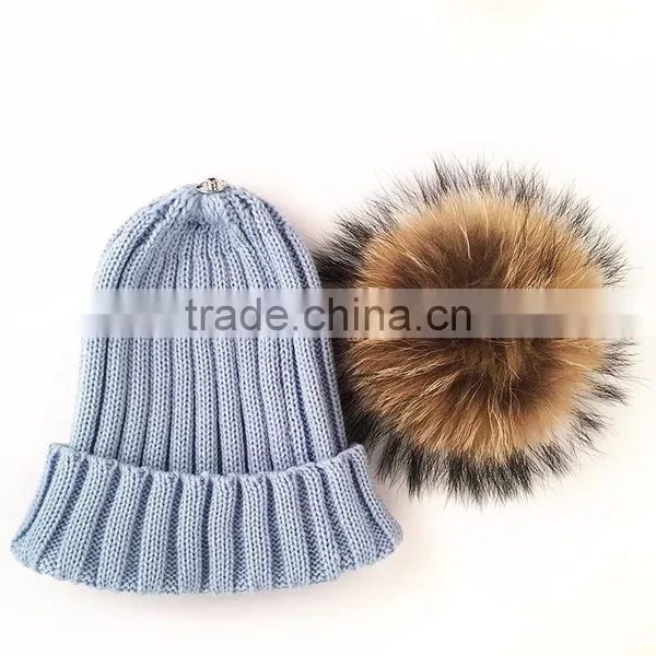Myfur Adults Wholesale Winter Knitting Hat With Real Raccoon Fur Pom Pom photo-3