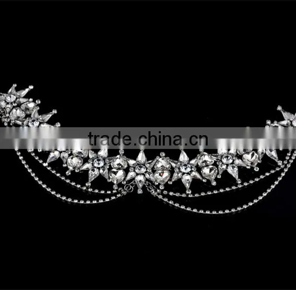 Flowers Rhinestones With Chain Forhead Wedding Jewelry Hair Accessories