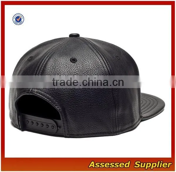 SNB035 Custom Black Leather Snapback Hat Wholesale photo-2