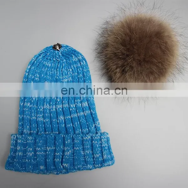 New Product Colorful Knit Hats Wholesale Fancy Raccoon Fur Ball Women Floppy Hat photo-6