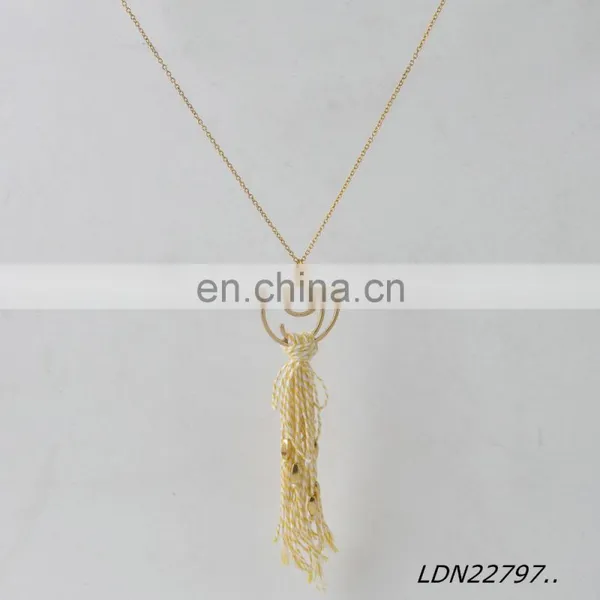 Bohemian Yellow and White Tassel Necklace With Gold Circle Pendant Fashion Necklace Jewelry photo-3