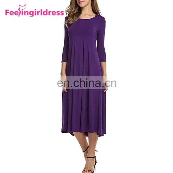 Fashion New Long Sleeve Casual Purple Party Midi Dresses Fat Women photo-2