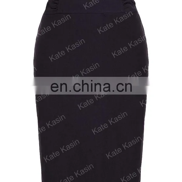Kate Kasin High Stretchy High Waist Shirred Waist Detail Hips-Wrapped Black Pencil Skirt KK000268-1 photo-4