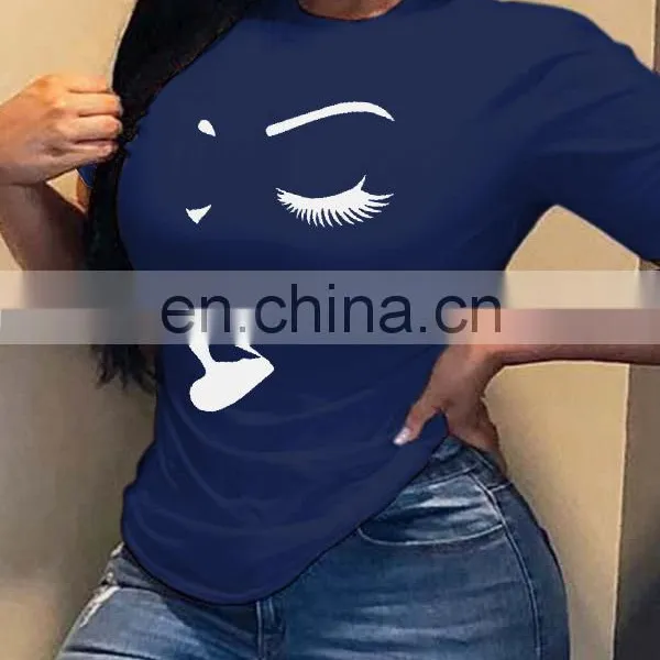 Women's Top Abstract Face Print Round Neck Short Sleeve T-shirt photo-3