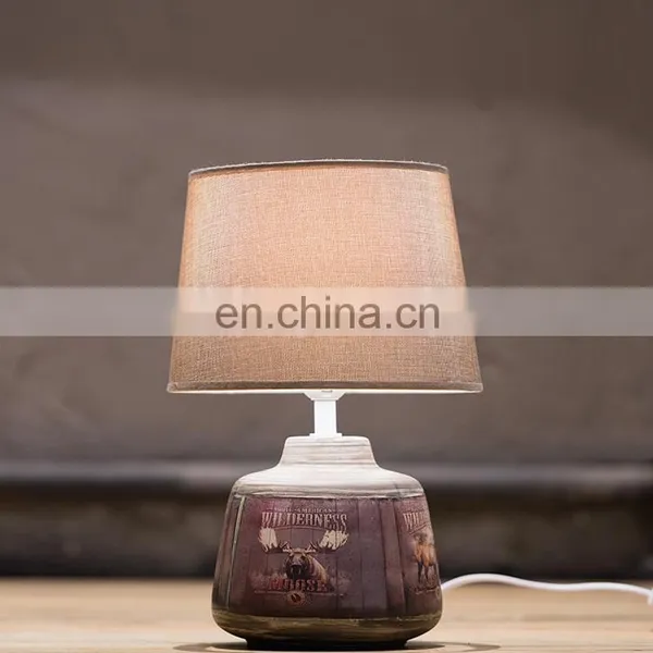 Novel America Restaurant Table Decoration Small Moose Pattern Brown Antique Table Lamp Modern With Custom Logo photo-5