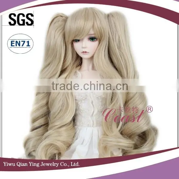 Long Dark Blue Synthetic Doll Wig With Two Curly Clip Ponytail photo-3