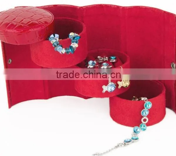 3 Tier Compartment Mini Leather Travel Roll Up Jewelry Box Case Organizer Holder With Snap Closure photo-3