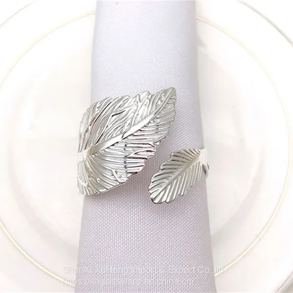 Elegant Metal Gold And Silver Leaf Napkin Rings & Accessories For Hotel Wedding Table Decor photo-3