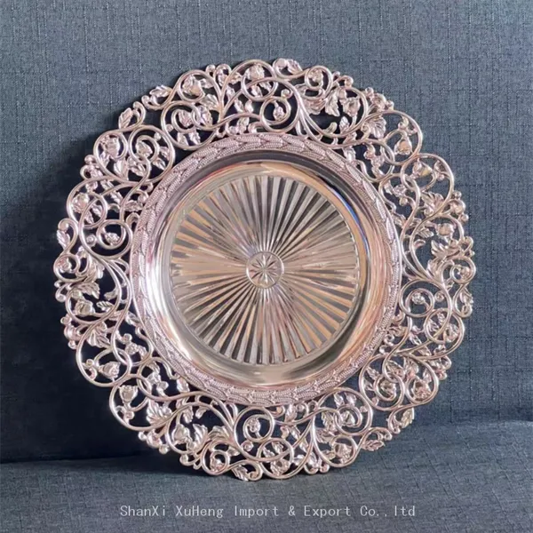 Factory Wholesale Modern Elegant Non Disposable 14.5 Inch Gold Plastic Charger Plates For Wedding Party photo-4