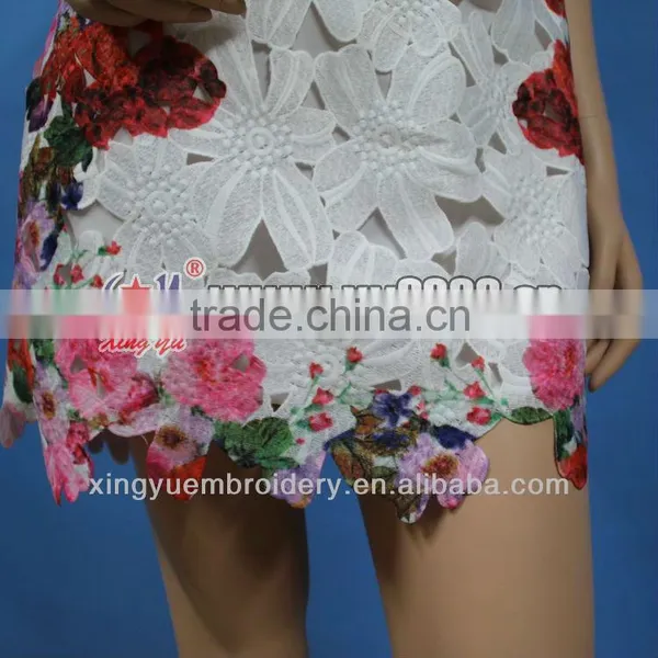 Romantic French Rose Printing Crochet 3/4 Sleeve Lace Dress photo-6