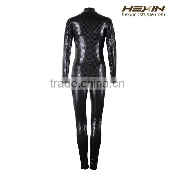 Sexy Black PU Leather Snakeskin Tight Zipper Long Sleeve Jumpsuit Quality Choice