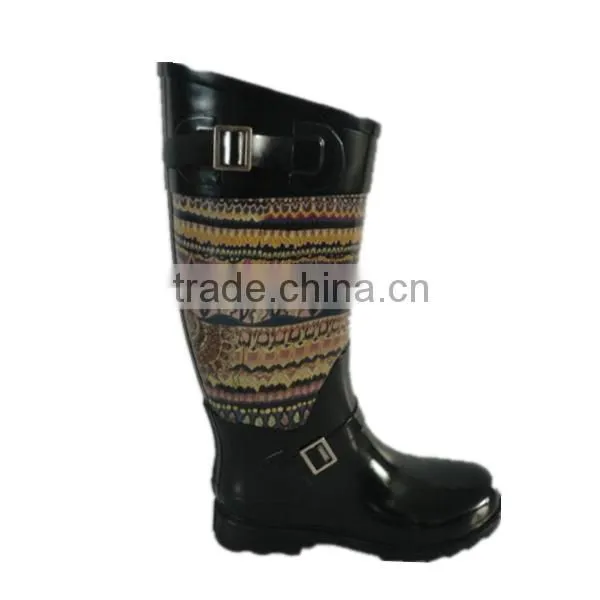 Lady Splicing Pvc Rain Boots With Buckle,outdoor Wear-resistant Boots,cheap Customized Water Shoes
