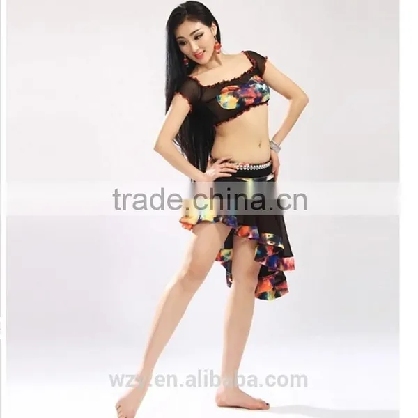 Fashion Pink Comfortable Chiffon Boat Neck Belly Girls Dance Costumes