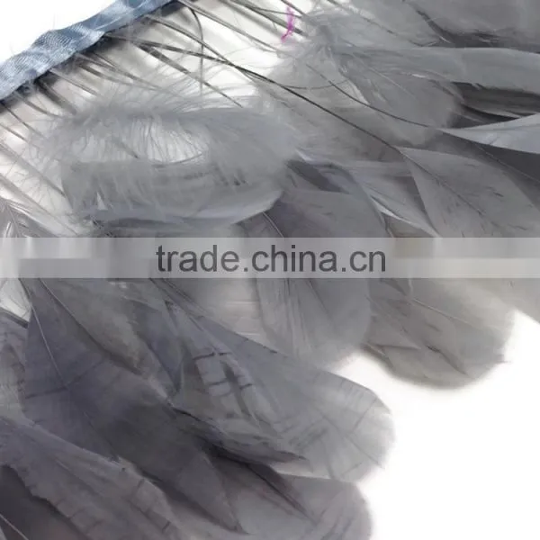 Rooster Feather Trim Stripped Grey Coque Tails Fringe