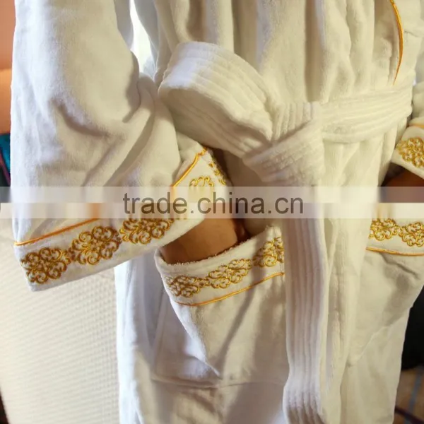 Wholesale Customized 100%Cotton Velvet Ribbon Bath Towel Coat photo-5