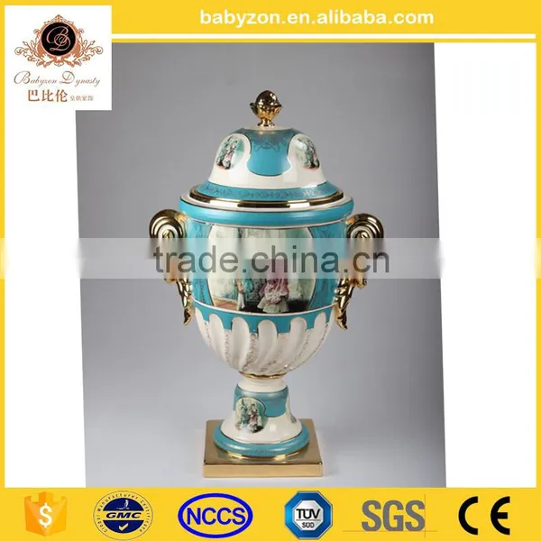 Babyzon Luxury Trophy, Home Decorative Items Ceramic Trophy Cup, Royal Blue Series Trophy photo-2