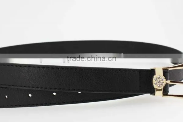 Women's Plain Black PU Leather Belt With Rhinestone Ring in YiWu photo-4