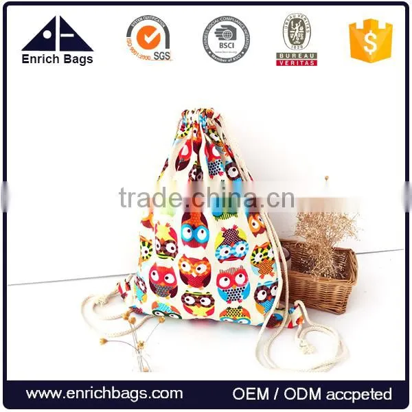 Enrich Drawstring Bag Canvas Cute Owl Design photo-5