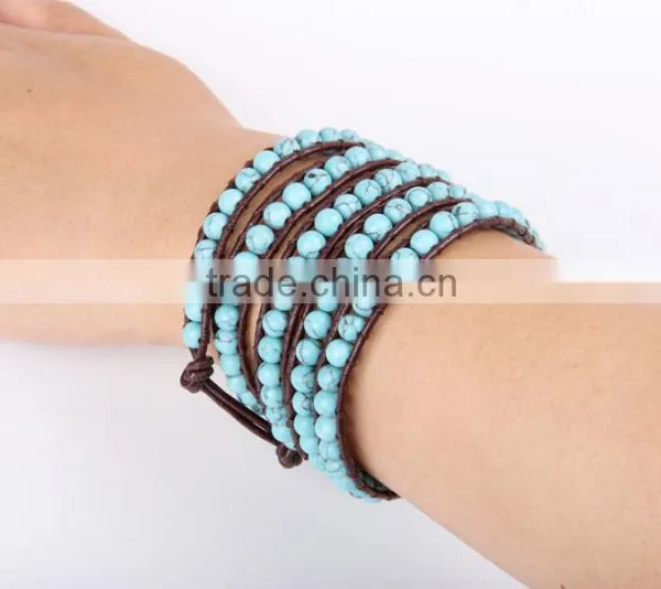 Fashion Turquoise Wrap Bracelet Women 6MM 5 Layer Bracelet Bangle Girl Gifts Jewelry Wholesale Free Shipping photo-4