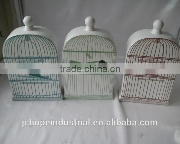 Ceramic Bird With Cage Decor