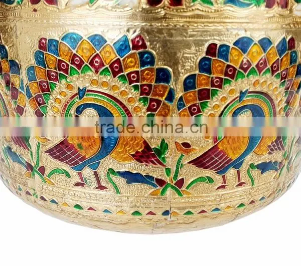 PEACOCK DESIGNED, MEENAKARI DECORATED, BIG STAINLESS STEEL WATER POT - 11"x11"x9.5" INCH photo-3