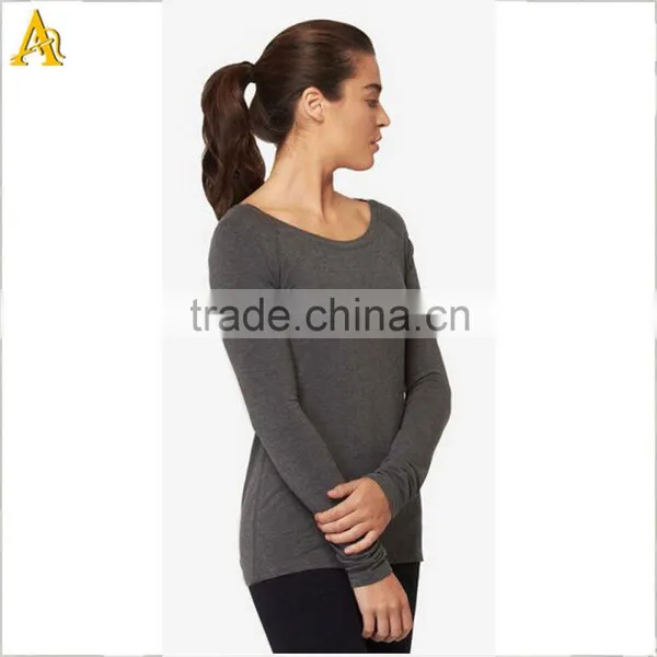 Custom Women Grey Fitness Long Sleeve Shirts for Gym Wear photo-2