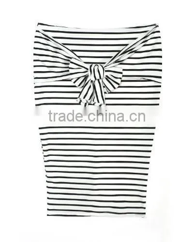 Stylish Ladies Women Sexy High Waist Striped Stretch Bodycon Package Hip Knee Length Skirt photo-4