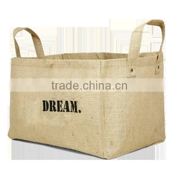 Coffee PE Coating Waterproof Printed Sturdy Jute Organizer Basket , Eco-friedly Jute Storage Basket photo-6