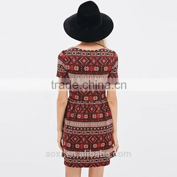 Fancy Clothing Factory New Design Flare Style Print Fabric Women Short Ethnic Dress photo-4