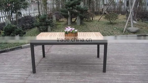 Wood Dining Table 6 Chairs Set Poly Rattan Material photo-4
