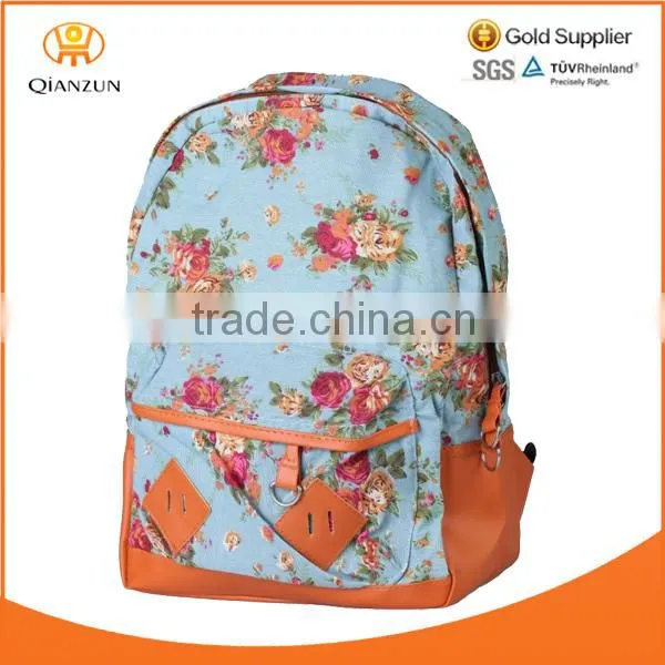 New Blue Women Girls Flower Floral Bag Schoolbag Bookbag Travel Custom Canvas Backpack Traveling Bagbag